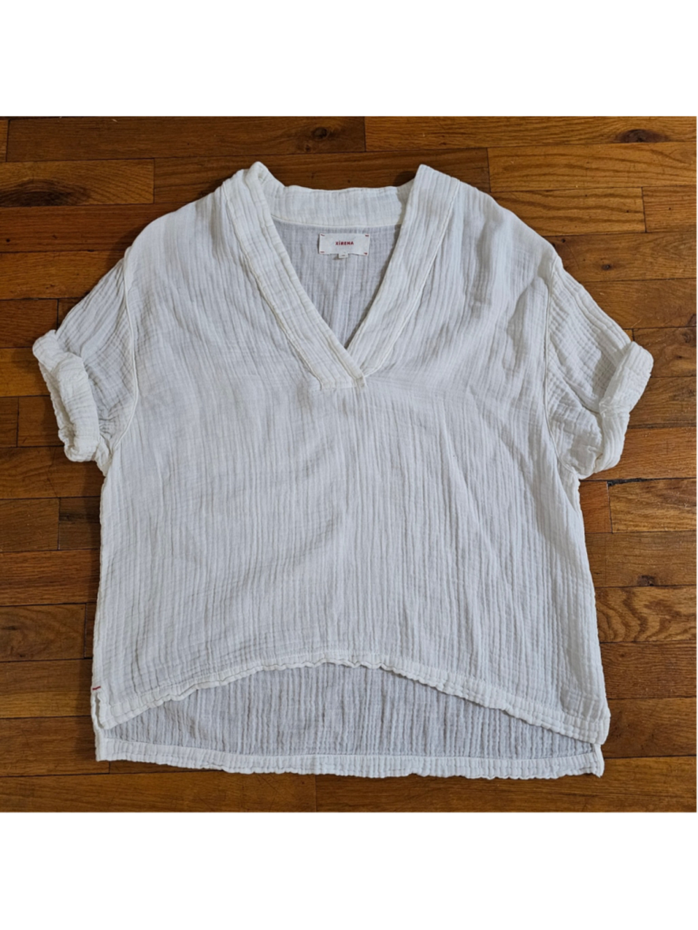 Xirena Womens XS White 100% Cotton Gauze Short Sleeve Pullover Blouse Top